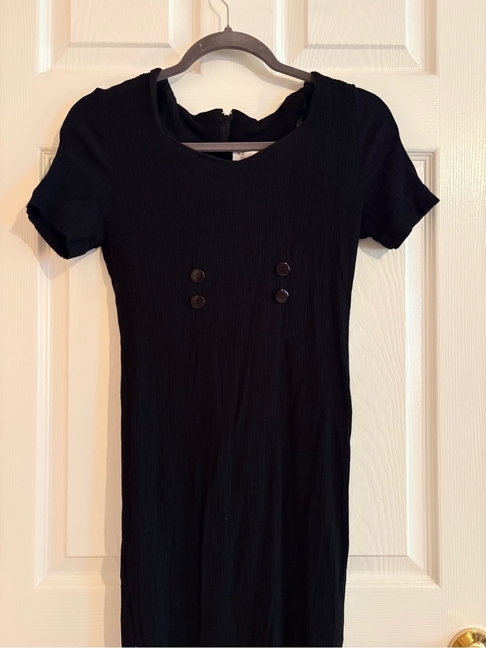 Vintage Classic Black Short-Sleeve Midi Dress with Corset Tie Back